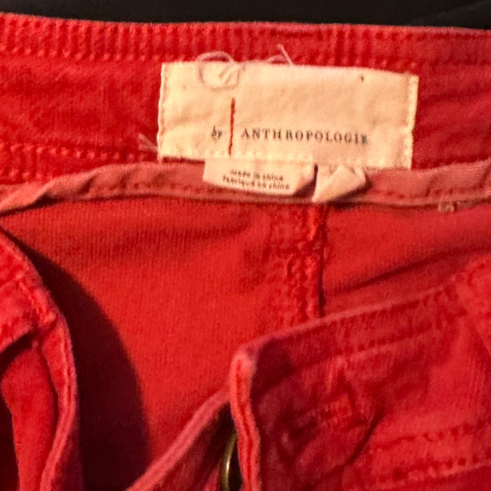 By Anthropologie Utility Barrel Leg Pants Size 6  Red Cargo Pocket - Picture 7 of 15